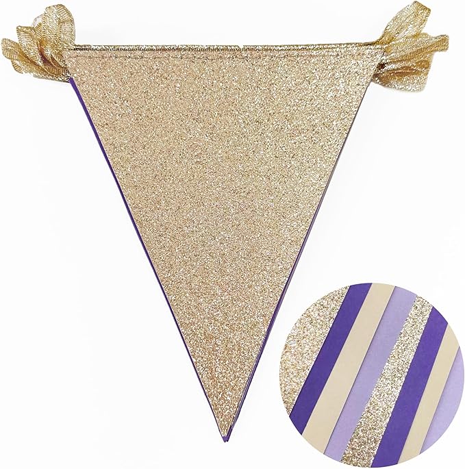 30 Ft Purple Lavender Beige Champagne Gold Party Decorations Pennant Banner Flag Hanging Paper Triangle Bunting for Baby Shower Birthday Bridal Shower Wedding Engagement Lilac Violet Party Supplies