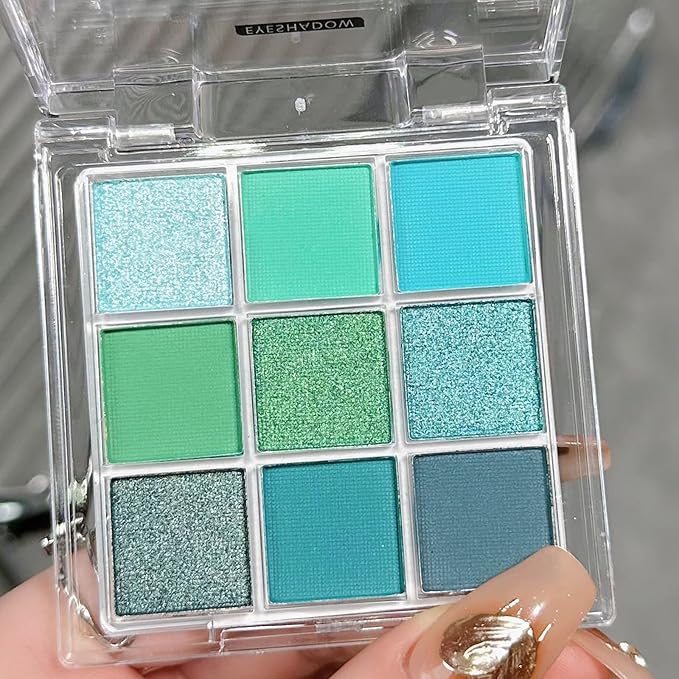 MEICOLY 9 Colors Glitter Green Eyeshadow Palette,Green Eye Shadow for Halloween Wicked Witch Elphaba Makeup,Long Lasting Shimmer Matte Eye Makeup Palette Eyelid Color,Christmas Stocking Stuffers