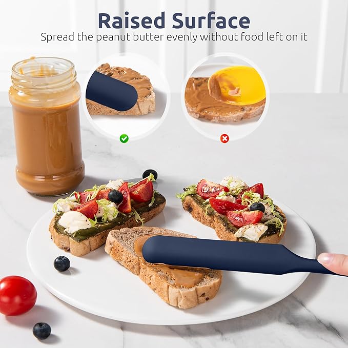 U-Taste Skinny Silicone Jar Spatula: 600ºF Heat-Resistant Food-Grade 10in Long Narrow Sourdough Stirring Stick, Seamless Flexible Peanut Butter Spreader for Scraping Icing Cream, Jam (Midnight Blue)