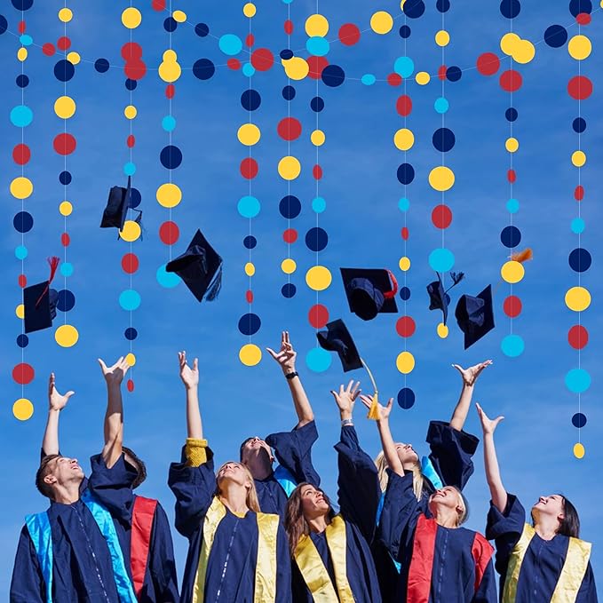 Red Blue Yellow Party Decorations Circle Dots Garland Hanging Paper Polka Dot Streamer for Carnival Circus Clown Fiesta Festivals Birthday Wedding Bridal Shower Wedding Baby Shower Party Supplies