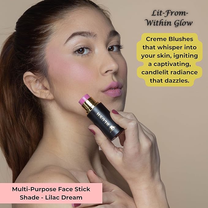 Cream Blush Stick by Phoenix Beauty – 3-in-1 Cheek, Lip & Eye Color | High Pigment, Hydrating Formula with Shea Butter & Hyaluronic Acid | Multi-Use Makeup Stick for Dewy Skin (Lilac, Regular)