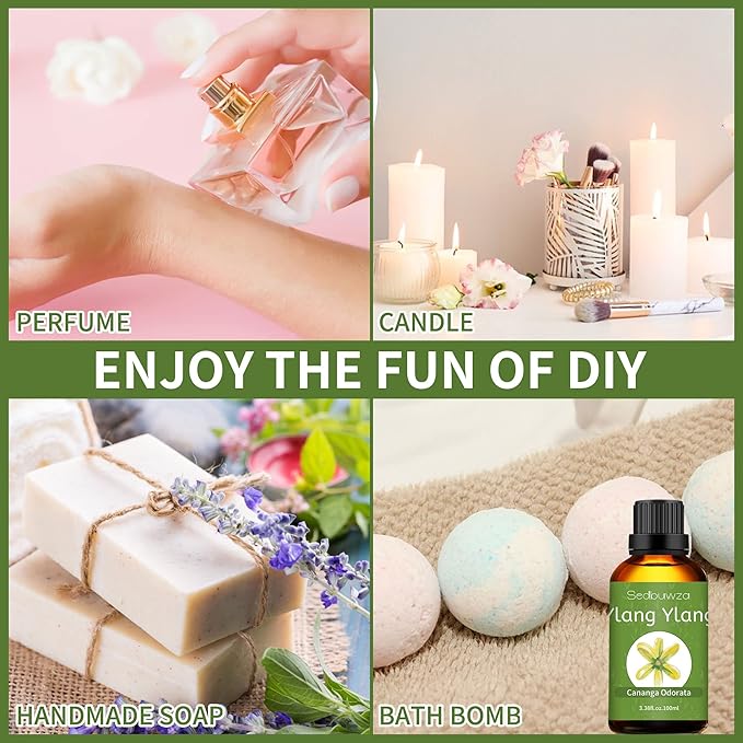 Sedbuwza Ylang Ylang Essential Oil, Ylang Ylang Oil 100% Pure Natural Ylang Ylang Fragrance Oil for Massage Diffuser Humidifier Candle Soap Aromatherapy Making - 3.38 OZ