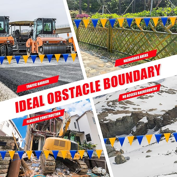 Safety Warning Pennant Banner Flags – Multipurpose 315FT OSHA High Visibility Colored Triangle Flags for Outdoor,Party, Roadwork, and Hazard Areas(BLUE+YELLOW,135pcs,315FT)