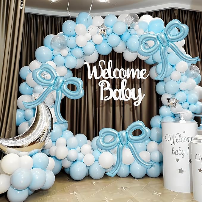 4 Pcs Blue Bow Balloons Bow Birthday Party Decorations for Girl Women Bow Decor Blue Birthday Decorations Giant Light Blue Balloons for Baby Shower Bridal Bachelorette Party Supplies