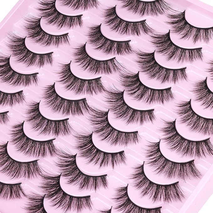 20 Pairs Lashes Wispy Faux Mink Lashes 15mm Cat Eye False Eyelashes Natural Look 3D Volume C-Curl Strip Lashes Pack by Kiromiro