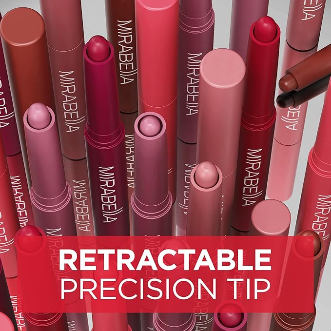 Mirabella - Velvet Matte Lip Crayon, Retractable Highly-Pigmented 2-in-1 Makeup, Long-Lasting Hydrating Lipstick Crayon + Lip Liner, Moisturizing Lipcare Formula, Raspberry Riot