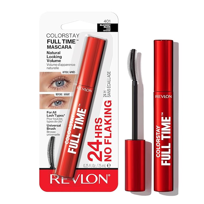 Revlon ColorStay Full Time Mascara, Volumizing Eye Makeup, 24 Hour Wear, Smudge-Proof, Non-Clumping and Flake-Free Formula, 401 Blackest Black