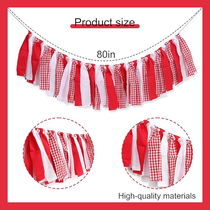 Red And White Gingham Banner/Garland - Red Gingham Banner For Baby Shower,First Birthday High Chair Bunting For Boy,Wall Hanging, Nursery Decor (red)