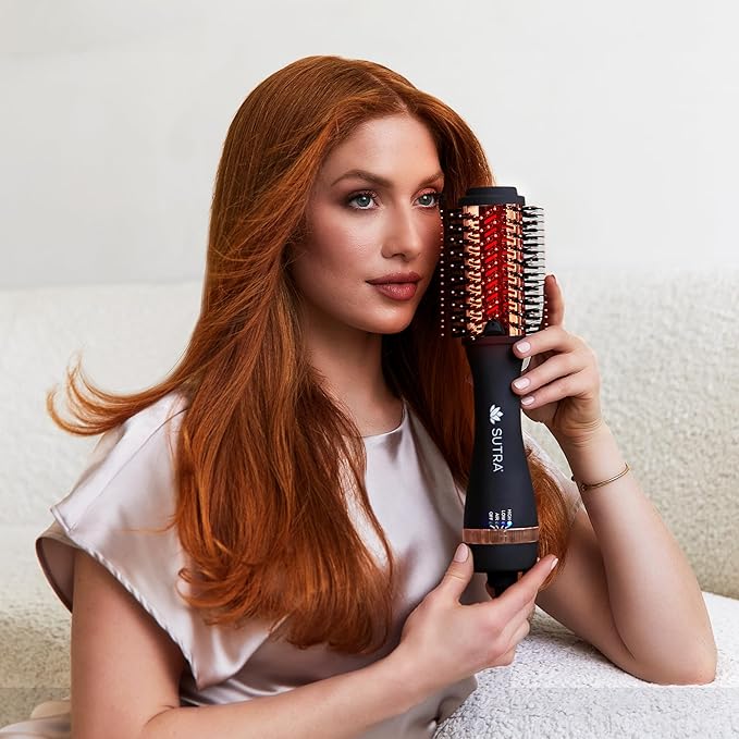 SUTRA Infrared Blowout Brush, 3" - All-in-One Infrared Heated & Ionic Round Dryer Brush for All Hair Types - Professional Thermal Styling Hair Tools for Blow Out - Volumizing Hot Air Brushes