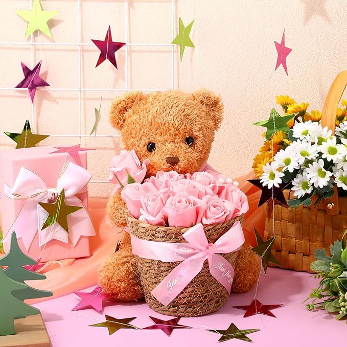 Patelai Glitter Star Garland Banner New Years Decor 130 Feet Star Hanging Banner Twinkle Backdrop for Birthday Classroom Wedding Halloween Christmas Party Supplies(Pink,Green)