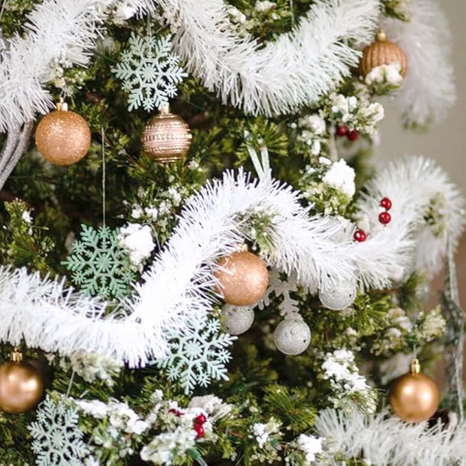 25 Feet Christmas Foil Fringe Banner Metallic Tassle Garland Metallic Backdrop Parade Floats Shiny Hanging Ceiling, Valentine's, Wedding, New Year Party Decorations(4" x 25', Macaron White)