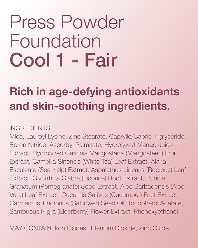 Mineral Fusion Pressed Powder Foundation - Matte Finish Face Powder for Fair Skin with Pink/Red Undertones - Age Defying Natural Makeup - Talc Free, Vegan, Hypoallergenic (Cool 1)