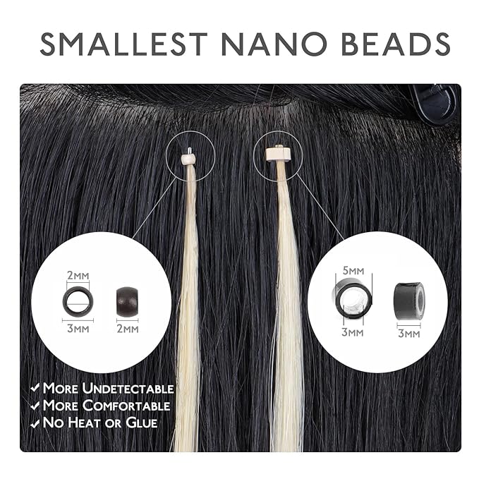 WENNALIFE Nano Bead Hair Extensions Human Hair, 50g 50s 22 Inch Platinum BlondeReal Human Hair Extensions for Women Invisible Nano Ring Hair Extensions Remy Human Hair Extensiones De Cabello Humano