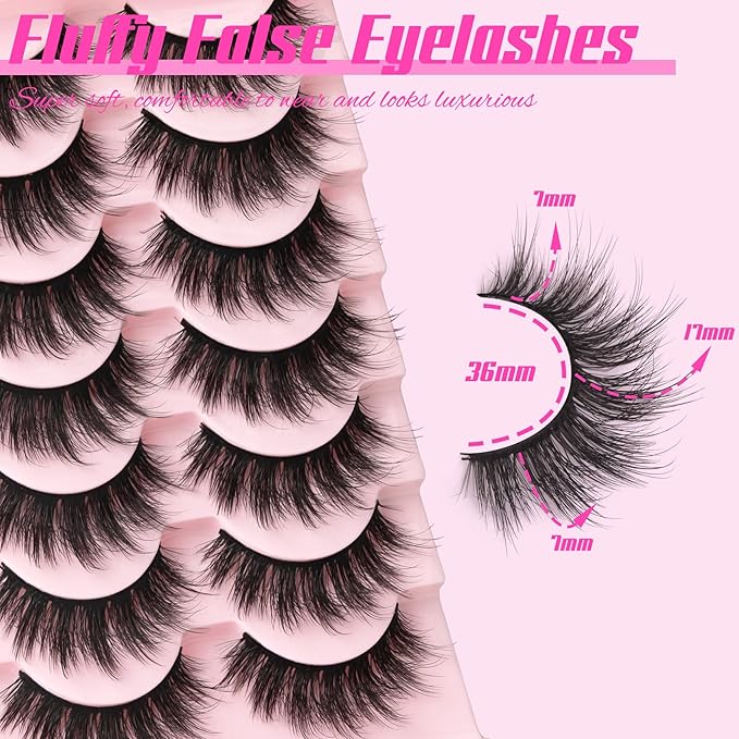 Veleasha Lashes 3D Faux Mink Lashes Fluffy False Eyelashes Natural Look 14 Pairs Lashes Pack Luxury Wispy Fake Eyelashes (815-Z)