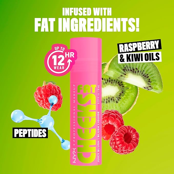 NYX PROFESSIONAL MAKEUP Fat Cheeks Liquid Blush, Buildable, Dewy Blush with Long-Lasting 12HR Wear - Dragon Fruit Drip (Pinky Coral)