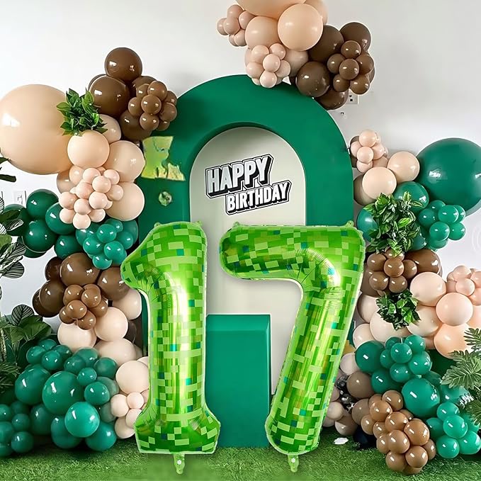 17th Birthday Balloons for Boys, Large Lime Green Pixel Number 17 Balloon, 40 Inch Dark Kelly Green Foil 17 Balloon Number for Men17 Year Old Birthday Video Game Forest Patrick's Day Party Decorations