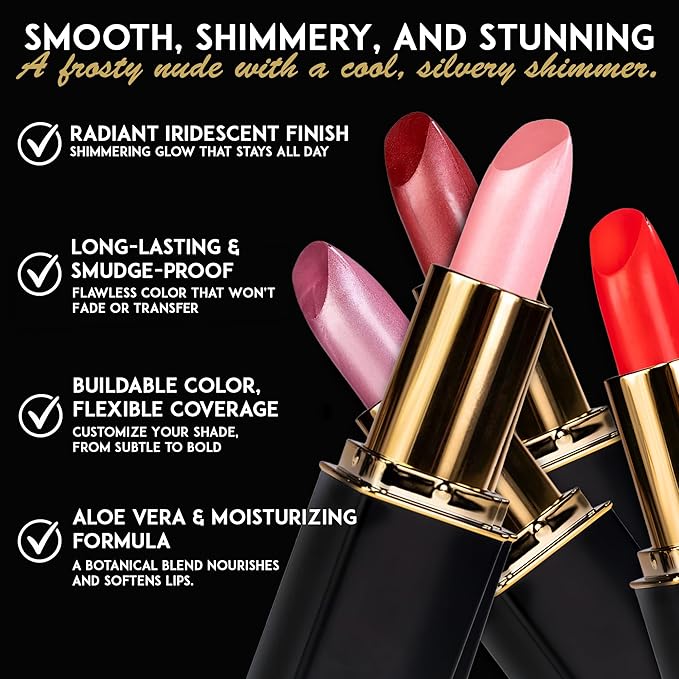 L'Paige Designer Lipstick – Cool-Toned Pink with Iridescent Shimmer – Aloe Vera-Based, Long-Lasting & Moisturizing Formula for a Smooth, Luxurious Feel – Shade L44 Shimmery Ice Lipstick