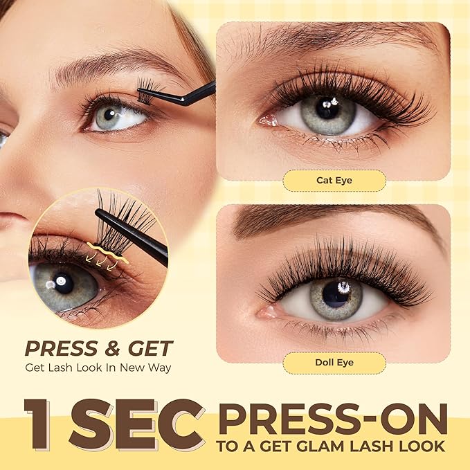 PopUp Self Adhesive Eyelashes Clusters, Press On Lashes Pre Glued Eyelash Extension Kit with Lash Tweezer,10-16mm No Glue No Remover Needed Self Adhesive Lashes Clusters 703