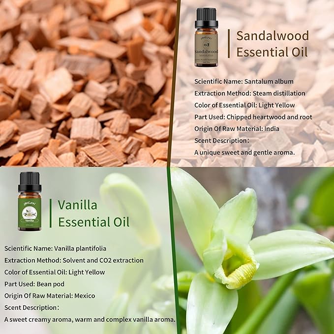 yethious Vanilla Sandalwood Essential Oils for Diffuser & Aromatherapy Pure Natural Organic Vanilla Oils Set - 2PCS 10ML