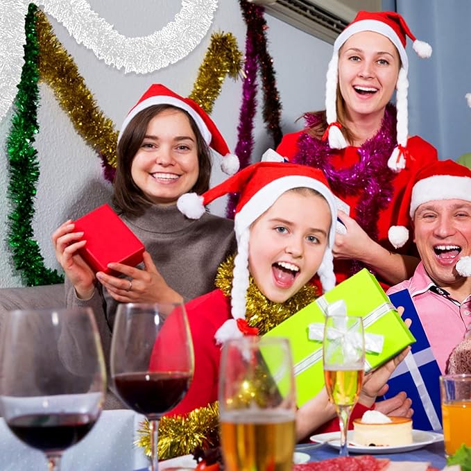 25 Feet Christmas Foil Fringe Banner Metallic Tassle Garland Metallic Backdrop Parade Floats Shiny Hanging Ceiling, Valentine's, Wedding, New Year Party Decorations(4" x 25', Macaron White)