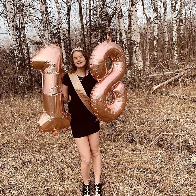 Rose Gold 8 Balloons, 40 Inch Large Foil Number Balloons Set 0-9, Self Inflating Digital 8 Helium Balloon for Girls Women 8th 18th 80th Age Birthday Anniversary Party Decorations Photo Shoot Supplies