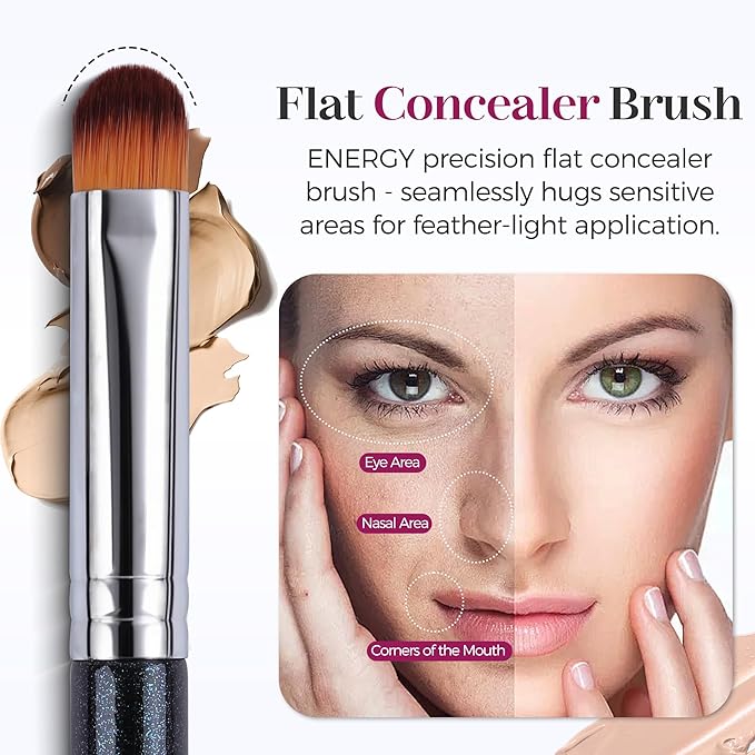 ENERGY Concealer Brush Under Eye Flat Makeup Brush for Eyebrows Foundation Concealer Blending with Liquid Cream Cosmetics Flawless Full Coverage Vegan Face Brush Blue