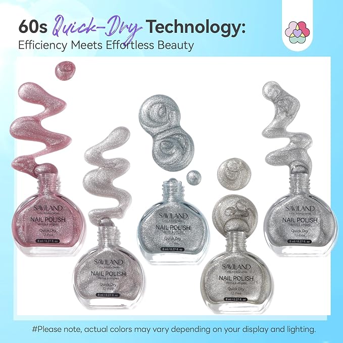 SAVILAND Color Artistry Cat Eye Nail Polish Set: Quick Dry 6 Colors Nail Polish with Magnet 12-Free Fingernail Polish Air Dry Nail Lacquer Bulk for Beginners Glass Bead Effect Manicure Women Gift