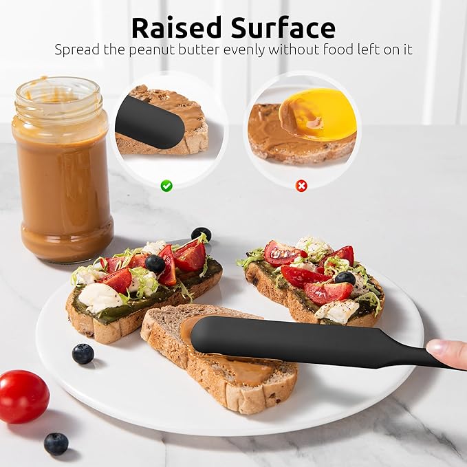U-Taste Skinny Silicone Jar Spatula: 600ºF Heat-Resistant Food-Grade 10in Long Narrow Sourdough Stirring Stick, Seamless Flexible Peanut Butter Spreader for Scraping Icing Bread Cream, Jam (Black)