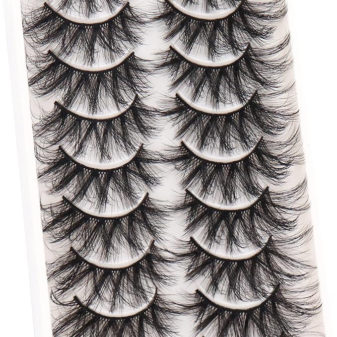 Veleasha Lashes Fluffy Wispy Faux Mink Eyelashes Criss-cross False Lashes 10 Pairs Pack Fake Eyelashes for Women (6D60)