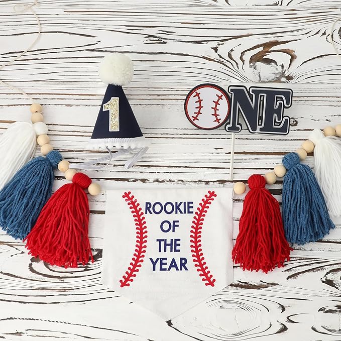 Baseball Baby Boy First Rookie Of The Year High Chair Banner 1st Cake Topper Birthday Party Decorations