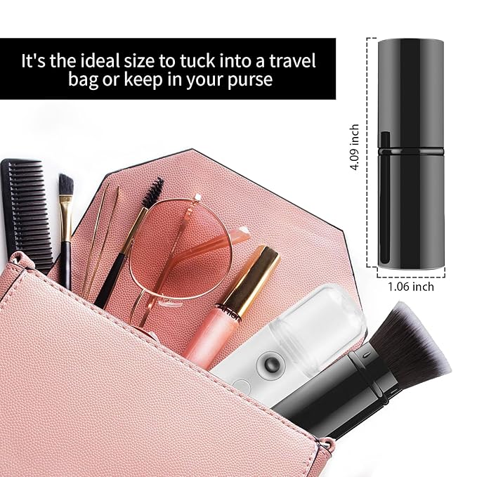 Falliny Makeup Brushes, Retractable Travel Kabuki Powder Foundation Brush, Portable Face Liquid Foundation Sunscreen Brush with Cover for Blending Liquid, Bronzer,Cream or Flawless Powder Cosmetics