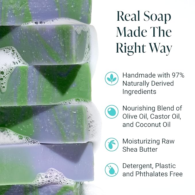 The Bubble Factory Handmade Soap, All Natural Soap for Women & Men, Hand, Bath & Body Natural Bar Soap, Vegan, Palm Oil Free, Made in USA with Shea Butter + Essential Oils, Lavender Rosemary, Single