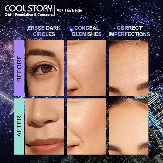 2-in-1 Foundation and Concealer Long Wear Natural Matte Finish Lightweight Coverage (Tan Beige)