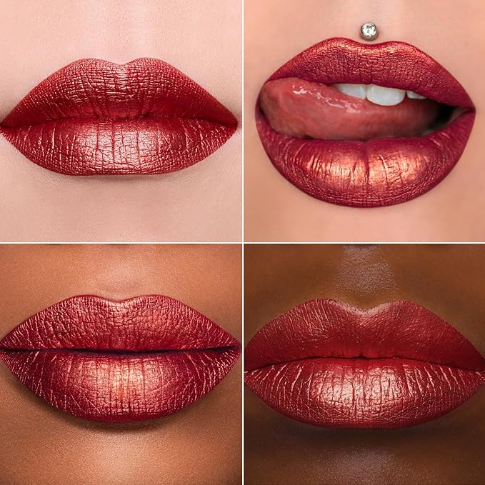 MAKI YIKA Red Lipstick for Women Metallic Lipsticks Glitter Long Lasting Lipstick No Smudge No Transfer Shimmer Liquid Lip Gloss (BR06 Dangerous)
