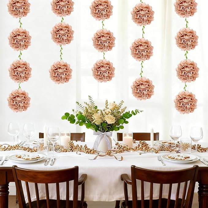 Tissue Paper Pom Pom Garland Hanging Paper Flower Decorations for Wedding Baby Shower Engagement Garden Tea Party Bridal Shower Spring Summer Wall Decor Nursery Arch Backdrop