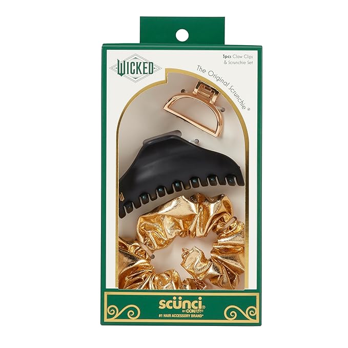 Wicked 3PK Claw Clip & Scrunchie set - hair clips - gift box - hair clips for women - gifts for her - hair accessories -Scunci by Conair