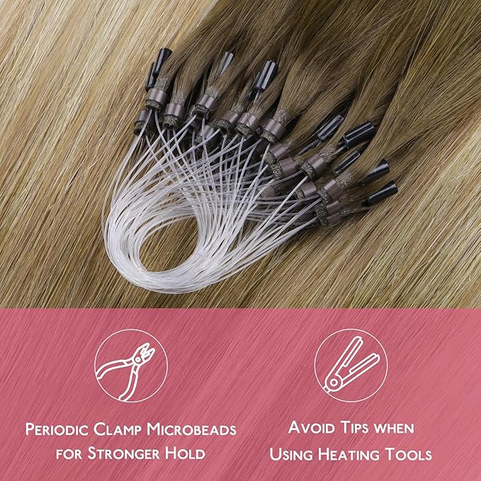 WENNALIFE Microlink Hair Extensions Human Hair, 50g 50s 16 Inch Ombre Walnut Brown to Ash Brown and Bleach Blonde Remy Hair Microbead Micro Link Microloop Microring Invisible Straight Natural Fusion