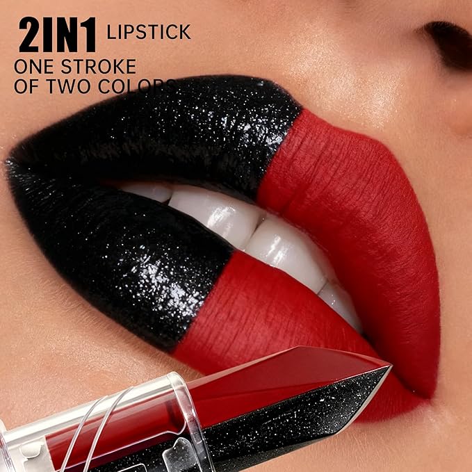 2 in 1 Burgundy Lipstick Matte Orange Lipstick Dual Sided Waterproof Lipsticks for Women One Stroke Two-Tone Long Lasting Lip Stick for Christmas Halloween,DU-F6