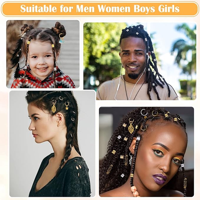 292Pcs Hair Jewelry for Braids, Gold And Silver Dreadlock Jewelry Accessories, Loc Decoration for Hair Dreadlock with Ring Cuffs Charm Decorations for Men and Women