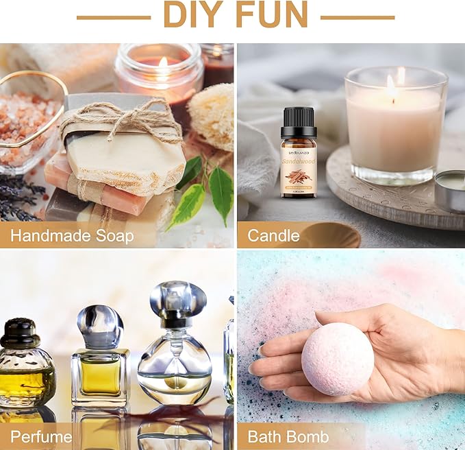 Sedbuwza Sandalwood Essential Oil, Pure Organic Sandalwood Fragrance Oil for Diffuser, Humidifier, Soap, Candle, Perfume
