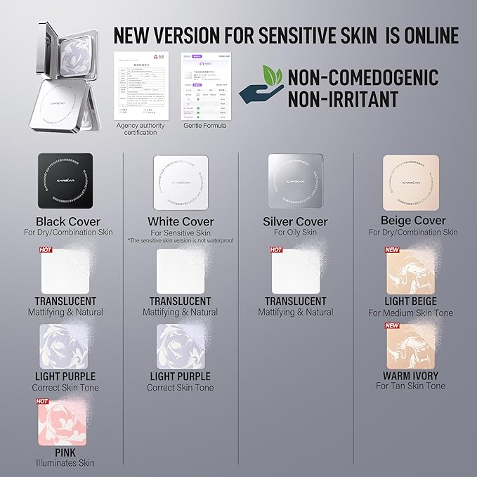 2.0 Black Magnet Soft Focus Powder, Waterproof Translucent Pressed Setting Powder, 24H Longlasting Talc-Free Face Powder, Oil Control Compact Makeup,03 Blue Purple For Sensitive Skin, 0.28Oz