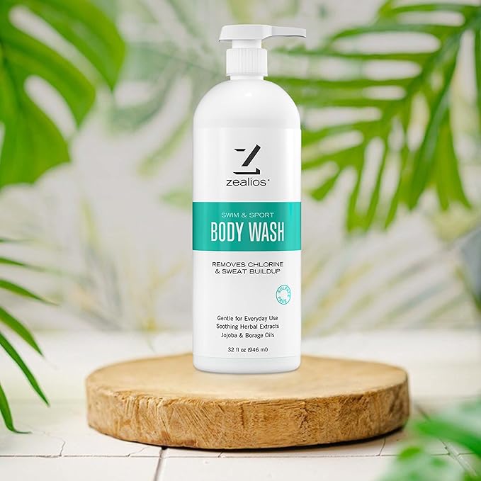 Zealios Swim & Sport Body Wash for Swimmers & Athletes 32oz Skin Care Solution for Men & Women, Removes Chlorine, Sweat & Odor, Provides Cleansing and Hydration from Pool Chemicals, Light Citrus Scent