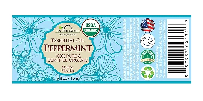US Organic 100% Pure Peppermint Essential Oil - USDA Certified Organic - 15 ml - w/Improved caps and droppers (More Size Variations Available)