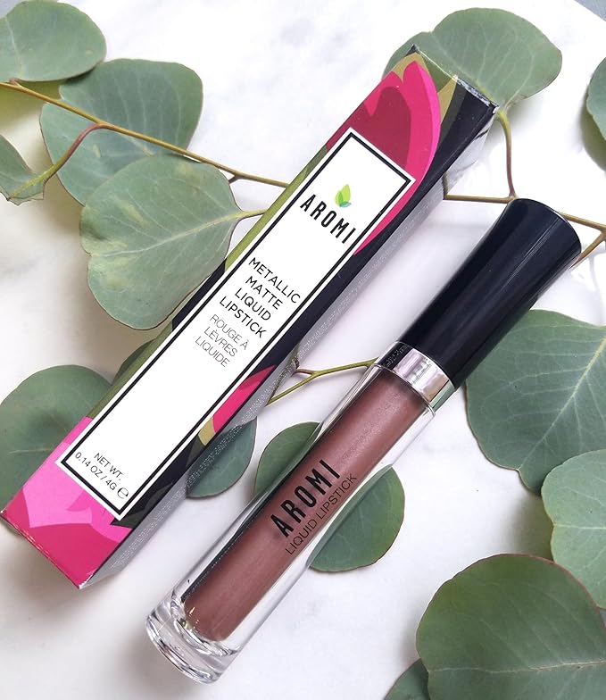 Aromi Metallic Liquid Lipstick | Smudge and Smear Proof, Long-lasting, Light Brown, Nude Lip Color with Shimmery Finish, Vegan, Cruelty-free, Gluten Free (Brown Sugar)