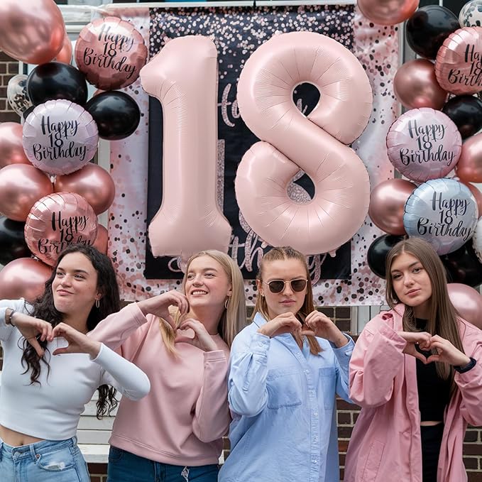 40'' 18 Balloon Number, Large Dusty Baby Light Pink Foil Number 18 Balloons Birthday Party Decor, Pastel Blush Pink Helium Mylar Self Inflating Balloon for Women 18th Birthday Anniversary Decorations