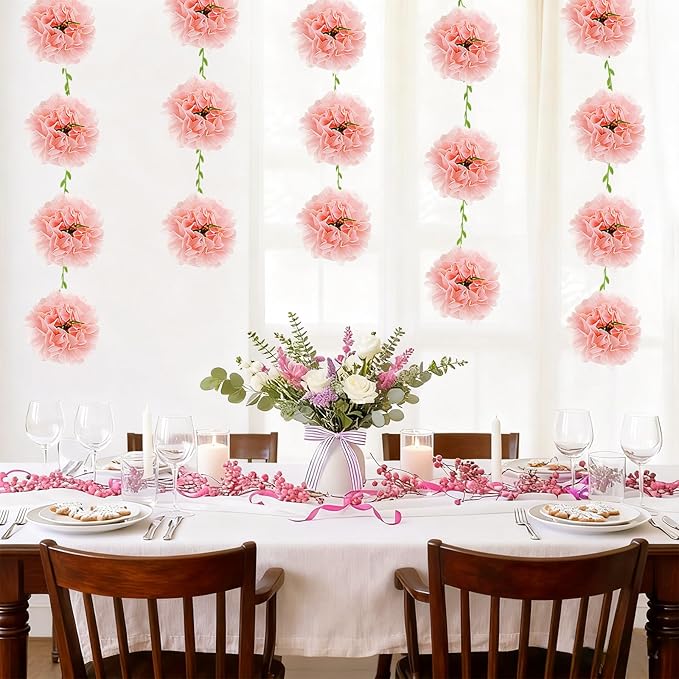Tissue Paper Pom Pom Garland Hanging Paper Flower Decorations for Wedding Baby Shower Engagement Garden Tea Party Bridal Shower Spring Summer Wall Decor Nursery Arch Backdrop