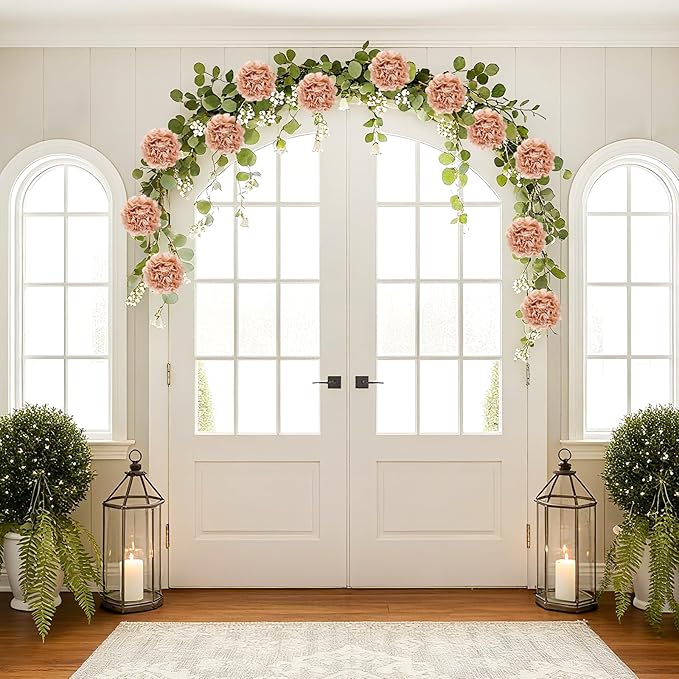 Tissue Paper Pom Pom Garland Hanging Paper Flower Decorations for Wedding Baby Shower Engagement Garden Tea Party Bridal Shower Spring Summer Wall Decor Nursery Arch Backdrop