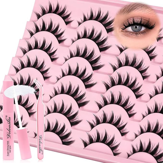 Veleasha Lashes Manga Spiky Natural Eyelashes Kit with Waterproof Lash Glue and Lash Tweezers Anime False Eyelashes 14 Pairs 3D Soft 100% Handmade Fairy Manhua Lashes (3D11-Kit)