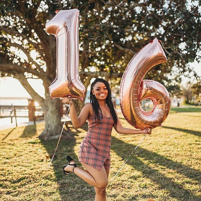 40 Inch Rose Gold Large Numbers Balloons 0-9, Self Inflating Foil Number 9 Helium Balloons for 9th Girls, Big Digit 9 Balloons for Women Birthday Party Anniversary Graduation Supplies Decorations