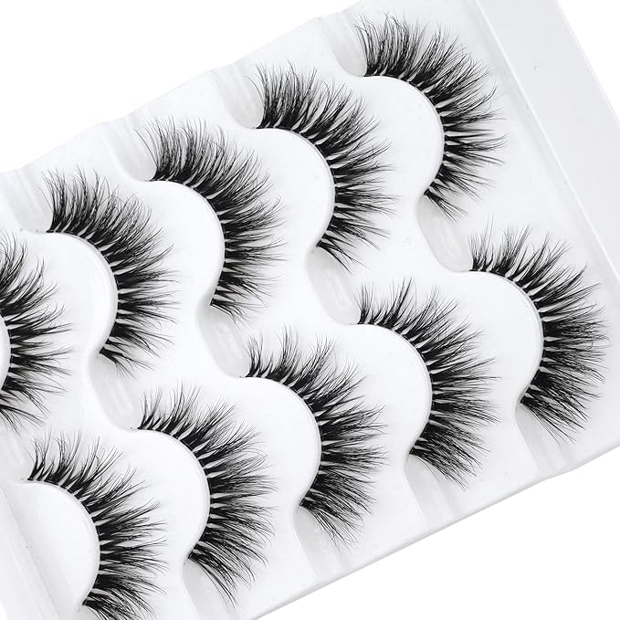 3D Clear Band Lashes 14mm Natural Soft Faux Mink Lashes C/D Curl Cat Eye Wispy Fake Eyelashes Short Cross Reusable False EyeLashes 7 Pairs (No.219)